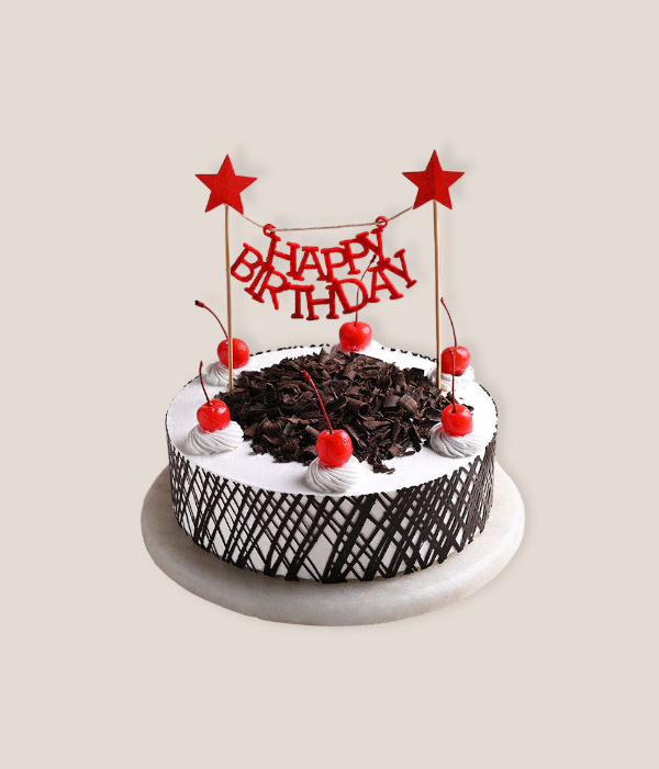 Delectable Black Forest Cake With Birthday Topper