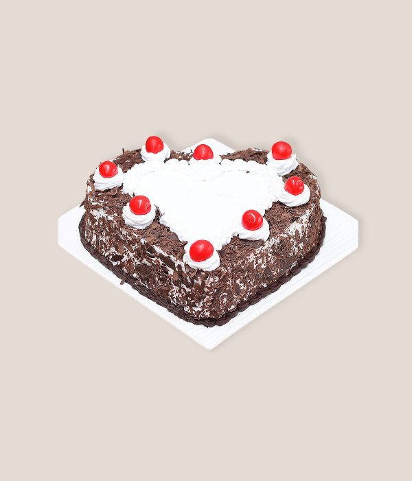 Eggless Heart Shaped Black Forest Cake