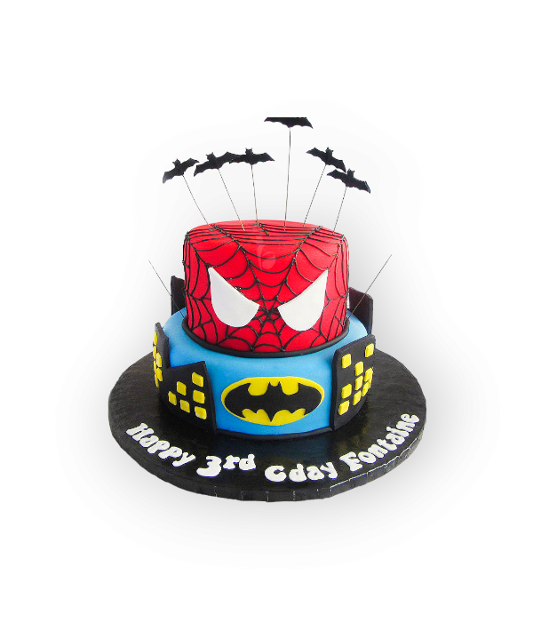 Two-tier Spiderman N Batman Cake