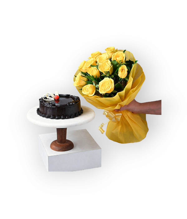 Yellow Roses And Cake Combo