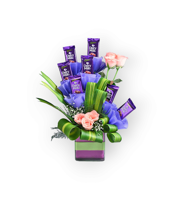 Dairy Milk With Rose Bouquet
