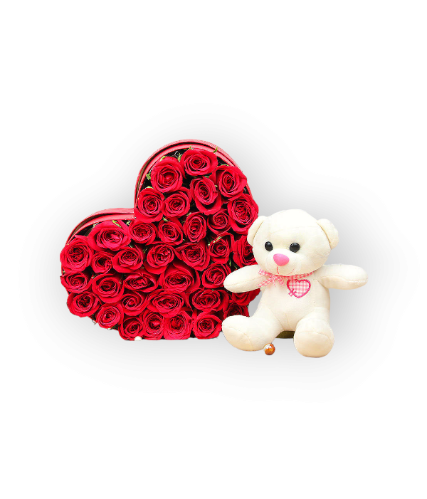 Cute Teddy With Love Red Roses